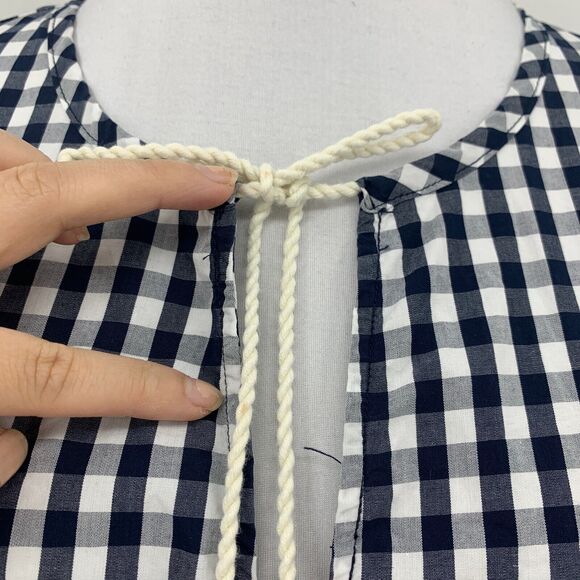 Splendid Blouse Womens L Large Navy Gingham Check Ruffled Sleeve Tassel Tie Top - Picture 4 of 13